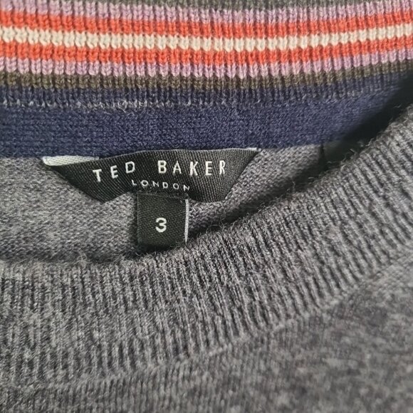 Ted Baker Sweater Men Size 3 (Medium) Gray Wool Crewneck Pullover Lightweight - Picture 5 of 8